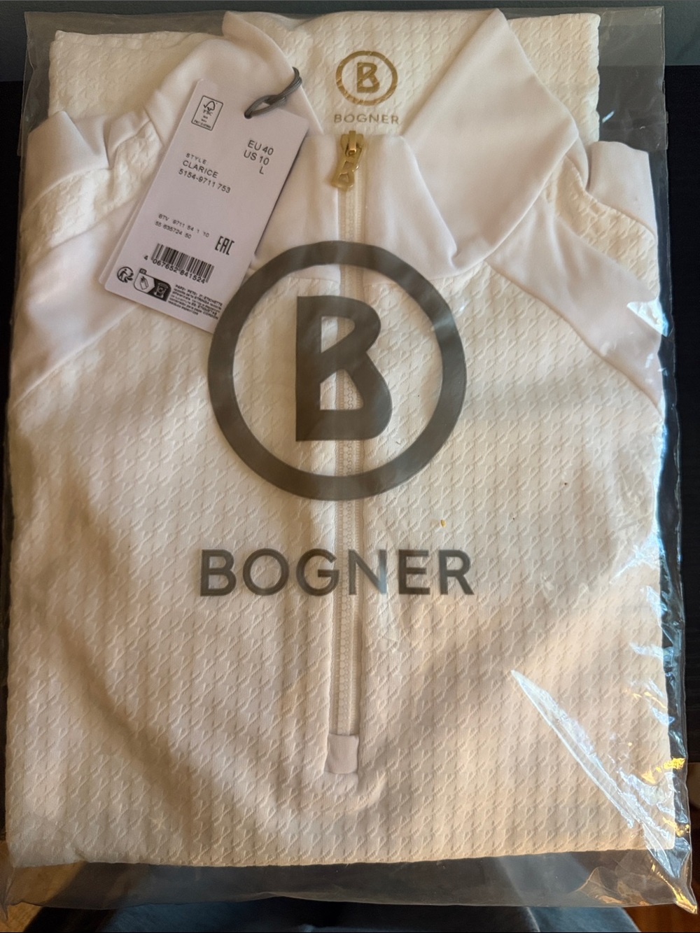 Bogner White Textured Half-Zip Jacket with Gold Accent